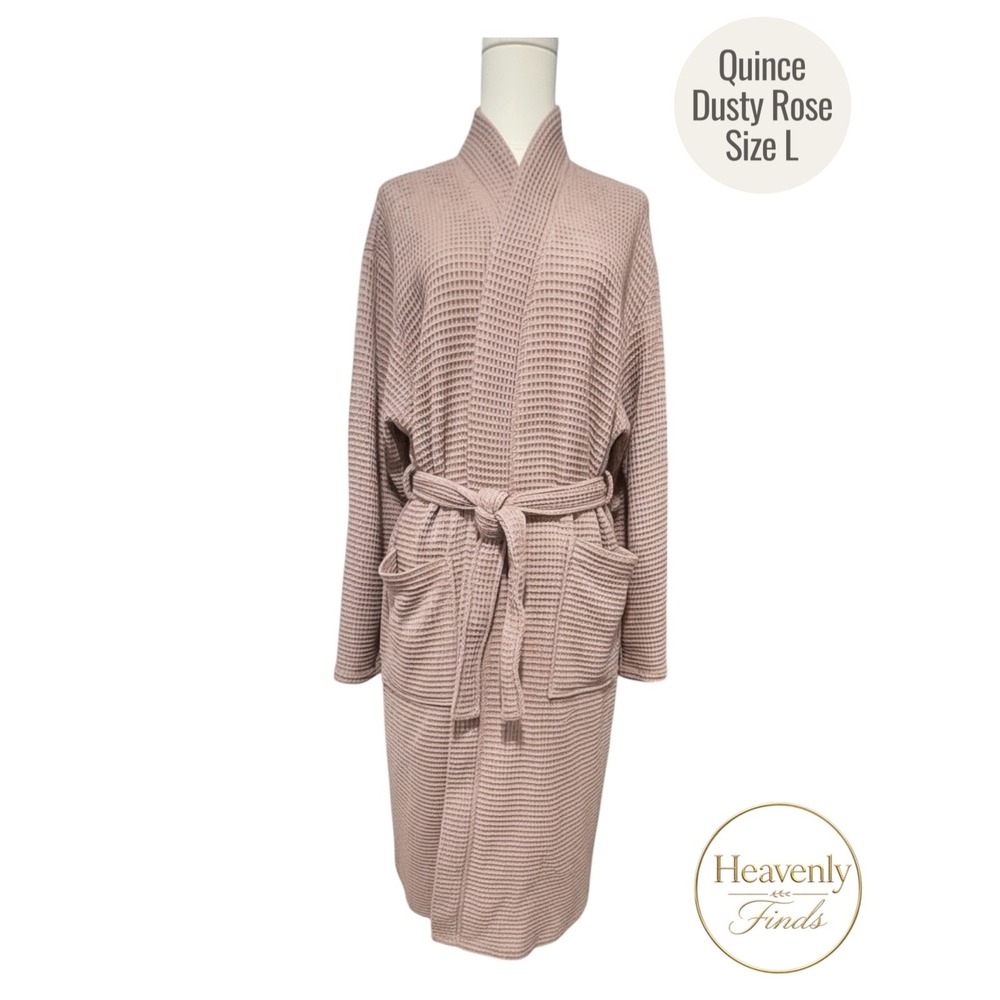 Quince Waffle Knit Robe Large Dusty Rose Cotton Cozy Luxury Spa Loungewear NWOT